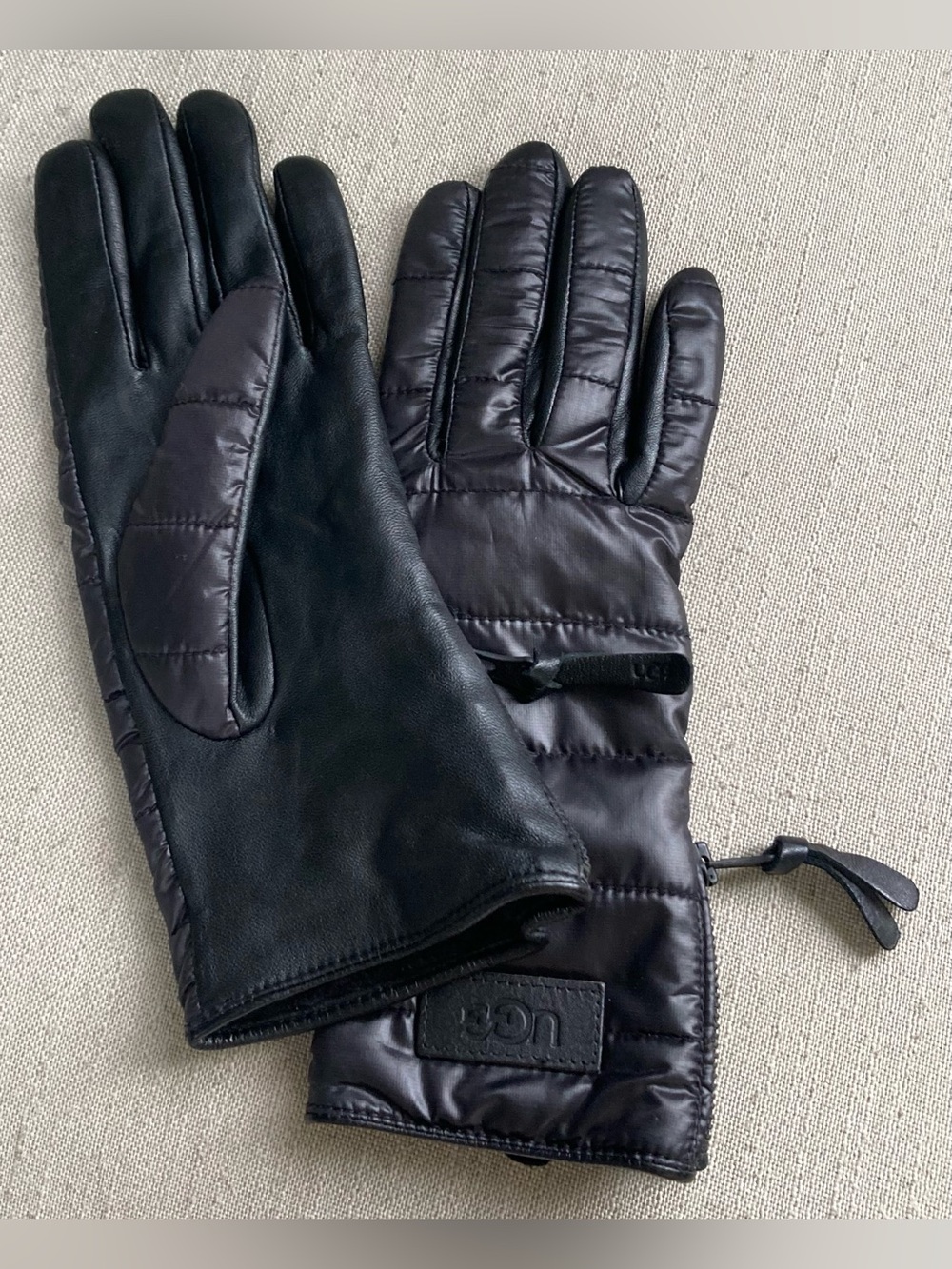 UGG Leather Winter Gloves Wrist Zipper Size S/M